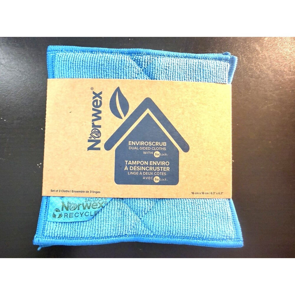 Norwex Enviroscrub Dual-Sided Cloths 6.3x6.3 In. Set of 3, Marine Blue,Brand New